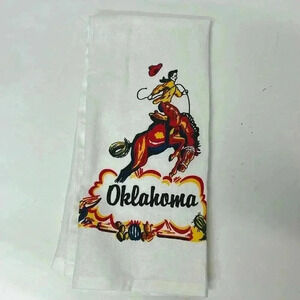 Oklahoma tea towel, cowboy bucking, bronco Oklahoma